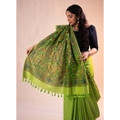 Light Green Radha Krishna hand painted Madhubani cotton saree