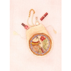 Beige Hand painted Madhubani potli bag-4