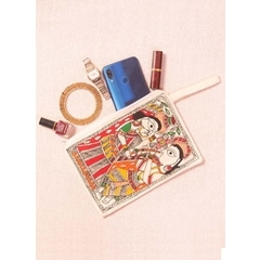 Off-white Hand painted fancy small pouch for handbagsadhubani potli bag